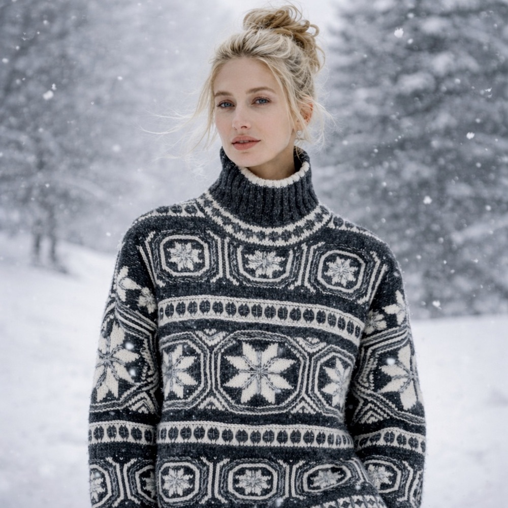 VINTAGE oversized wool snowflake sweater medium
